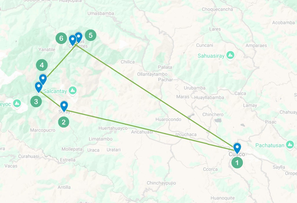 Salkantay Trek Map with campsites