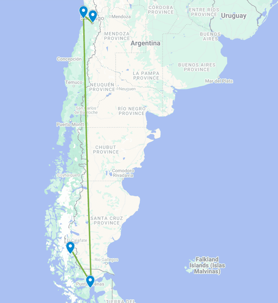 Chile 8 Day Torres del Paine Tour Package Map